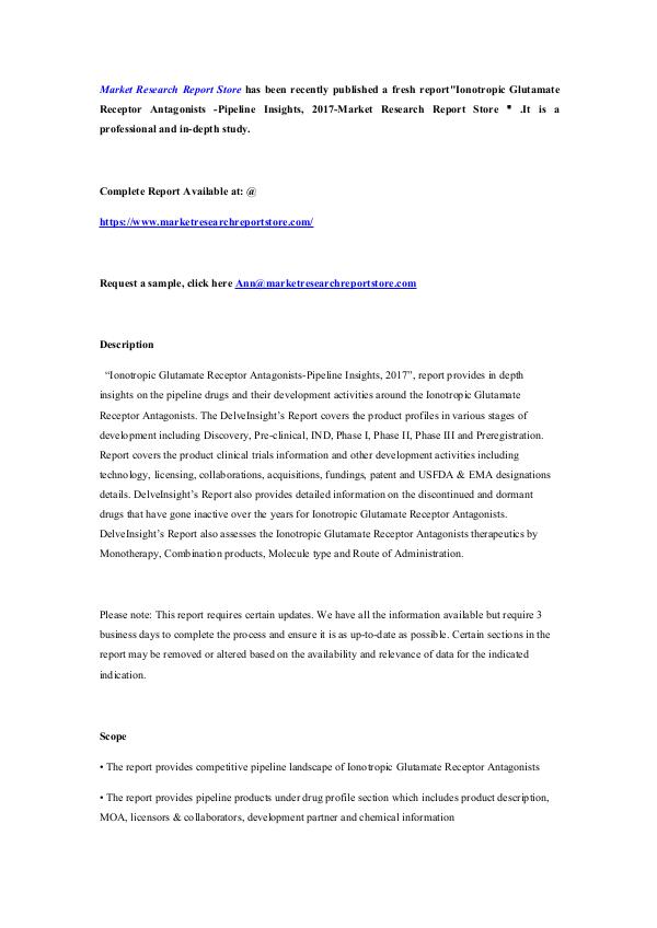 Ionotropic Glutamate Receptor Antagonists -Pipelin