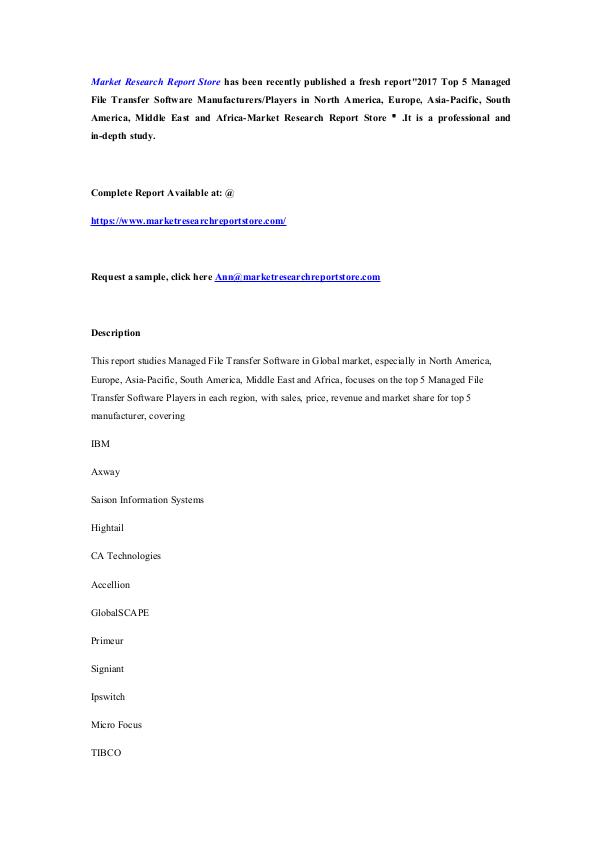 Market Research Report Store  2017 Top 5 Managed File Transfer Software Players