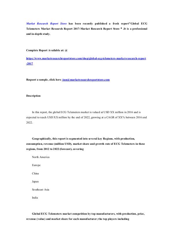 Global ECG Telemeters Market Research Report 2017-