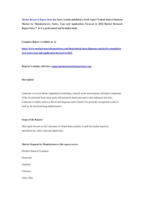 United States Limonene Market by Manufacturers, St