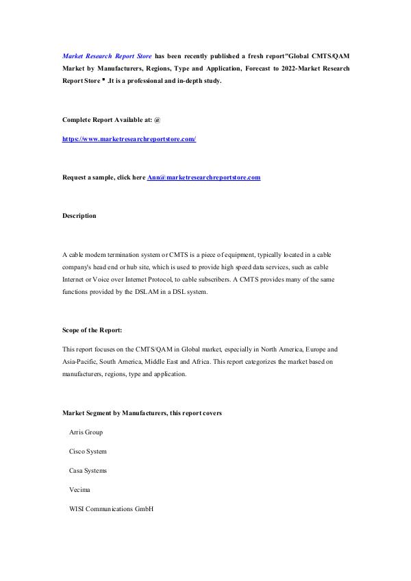 Global CMTS(QAM) Market by Manufacturers, Regions,