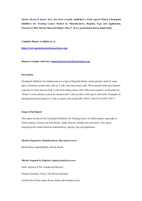 Global Checkpoint Inhibitors for Treating Cancer M