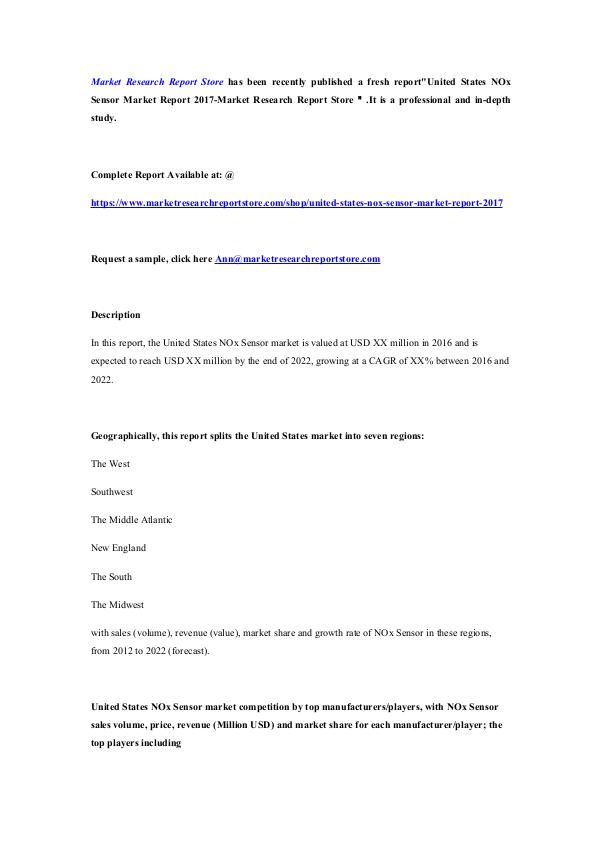 United States NOx Sensor Market Report 2017-Market