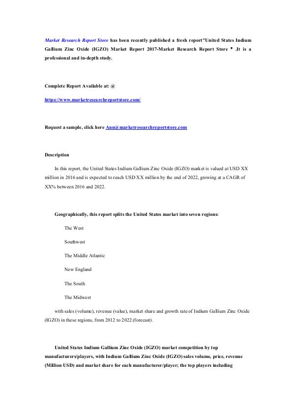 United States Indium Gallium Zinc Oxide (IGZO) Mar