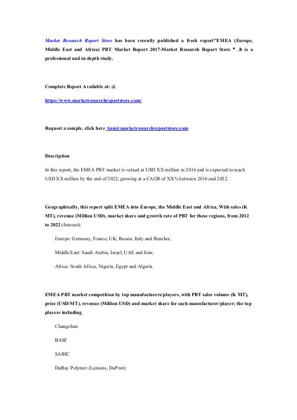 EMEA (Europe, Middle East and Africa) PBT Market R