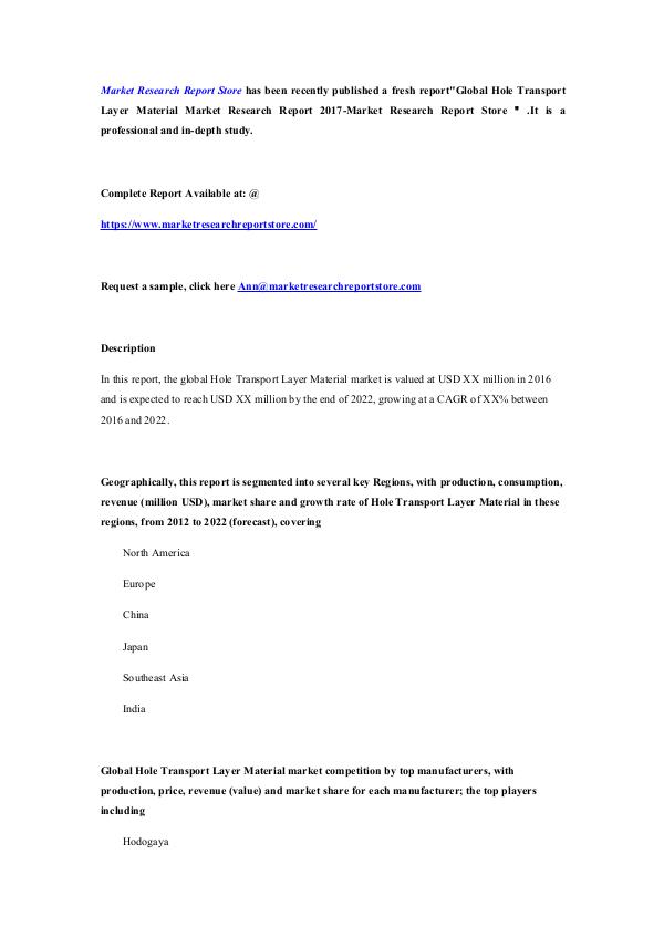 Global Hole Transport Layer Material Market Resear