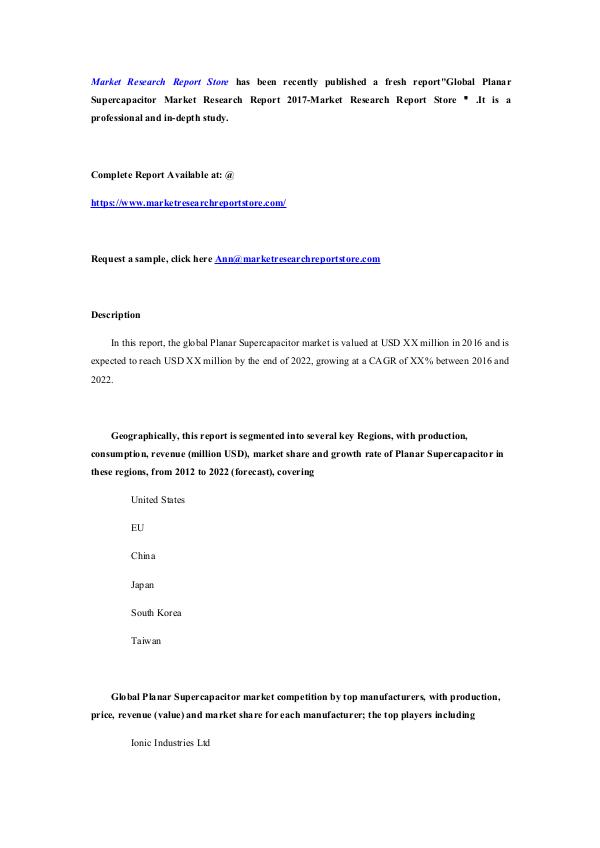 Global Planar Supercapacitor Market Research Repor