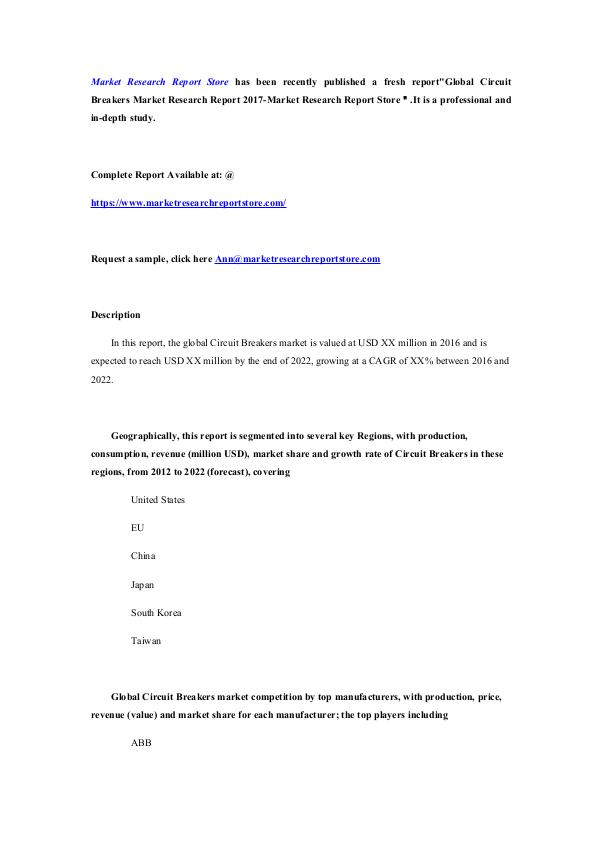 Market Research Report Store  Global Circuit Breakers Market Research Report 201