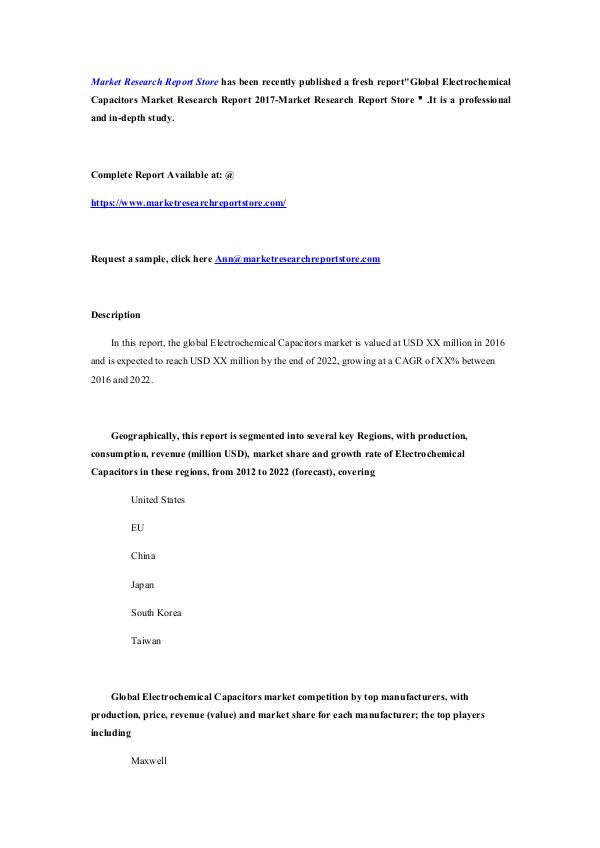 Market Research Report Store  Global Electrochemical Capacitors Market Research