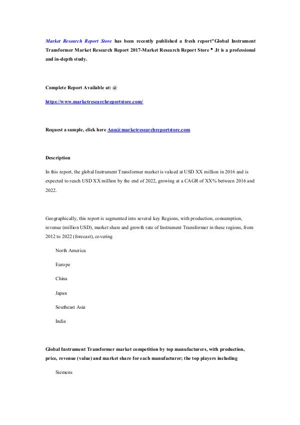 Global Instrument Transformer Market Research Repo