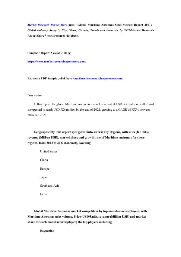 Global Maritime Antennas Sales Market Report 2017：