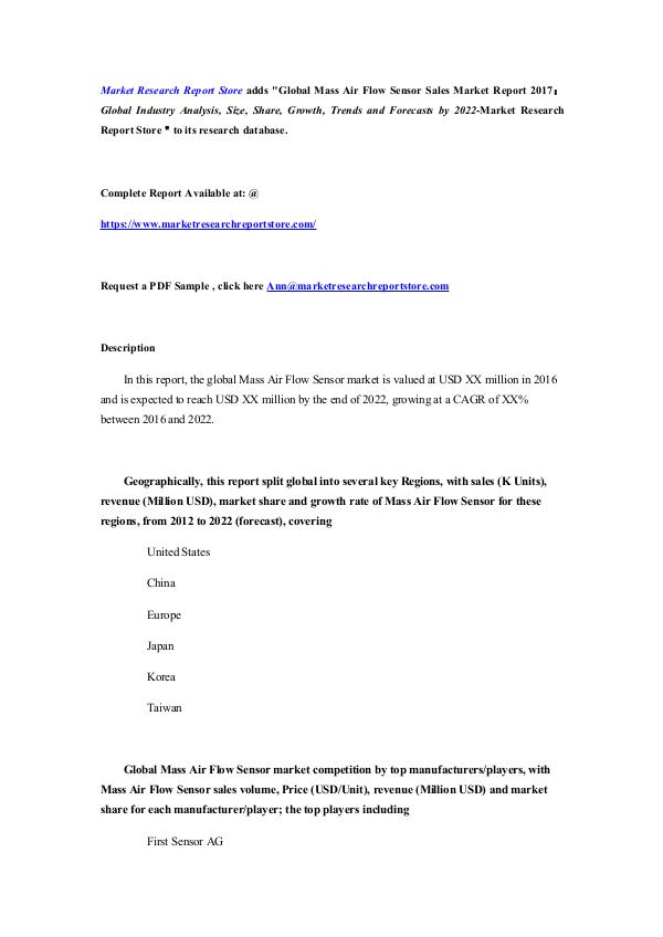 Global Mass Air Flow Sensor Sales Market Report 20