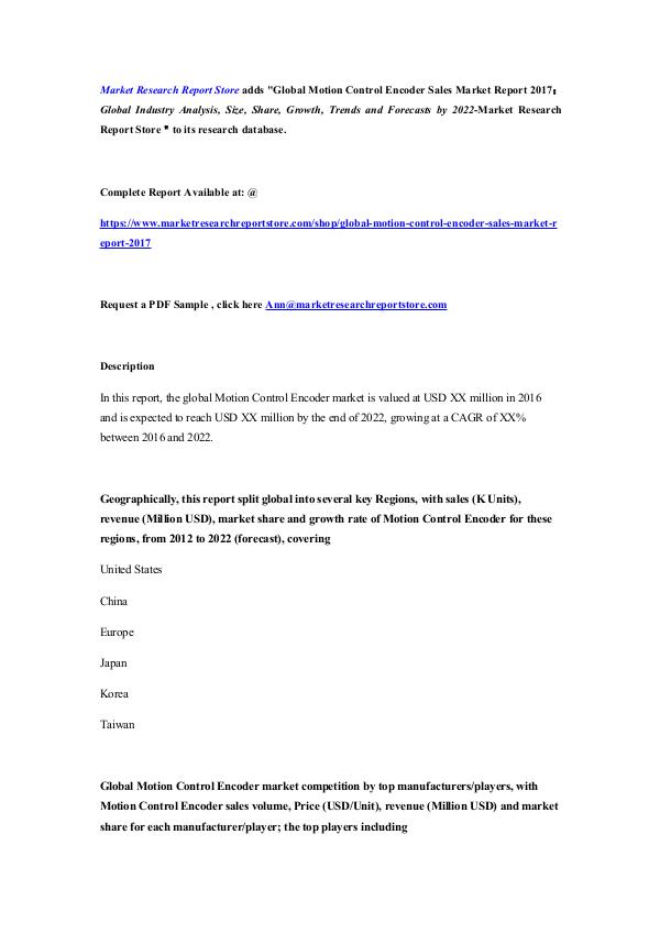 Global Motion Control Encoder Sales Market Report 