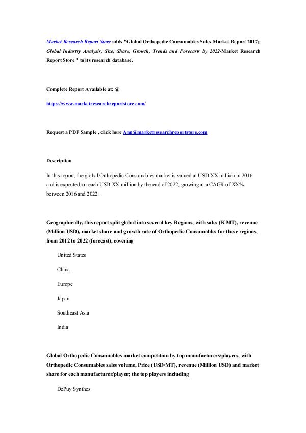 Global Orthopedic Consumables Sales Market Report 