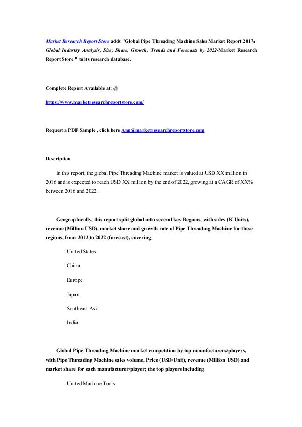 Global Pipe Threading Machine Sales Market Report 