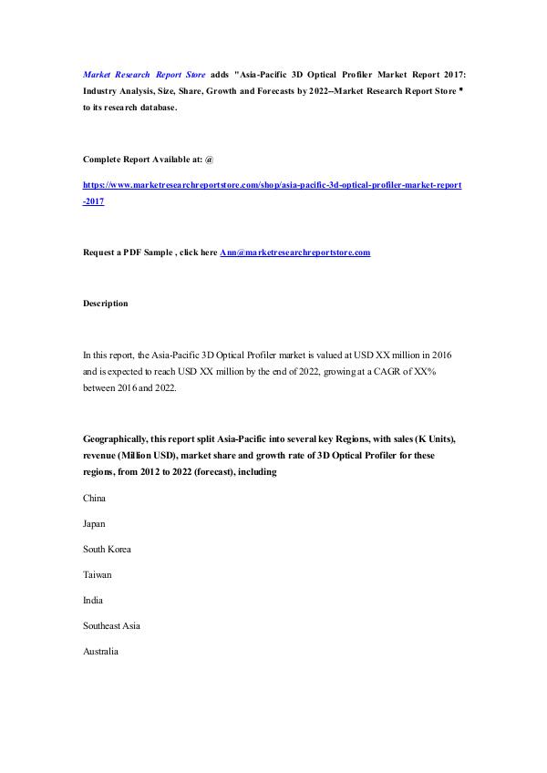 Asia-Pacific 3D Optical Profiler Market Report 201