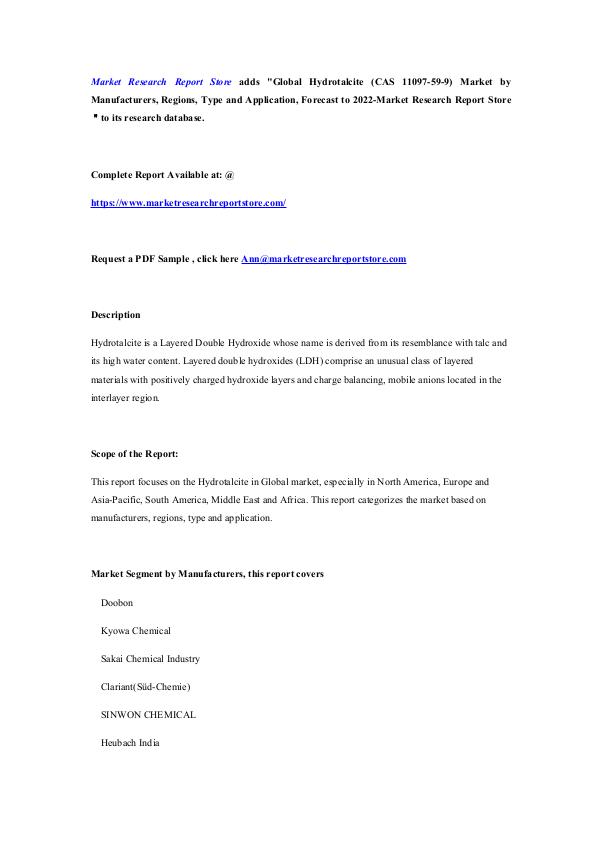 Global Hydrotalcite (CAS 11097-59-9) Market by Man