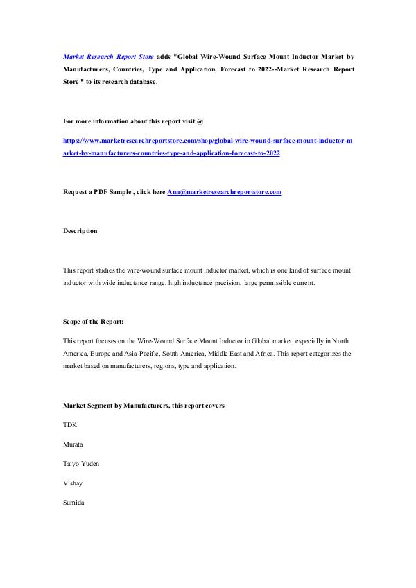 Market Research Report Store  Global Wire-Wound Surface Mount Inductor Market by