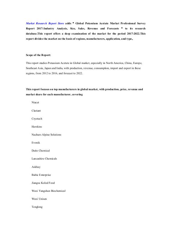 Global Potassium Acetate Market Professional Surve