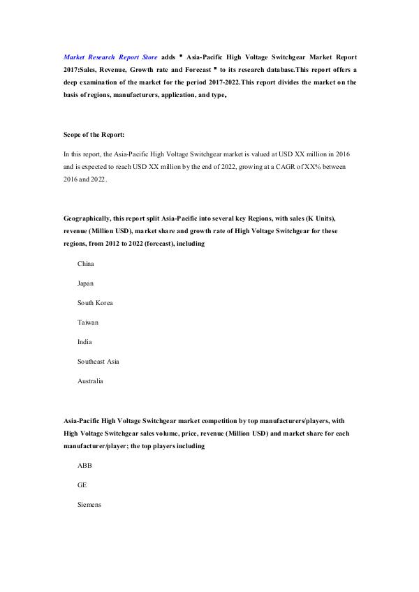 Asia-Pacific High Voltage Switchgear Market Report