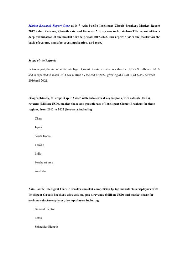 Market Research Report Store  Asia-Pacific Intelligent Circuit Breakers Market R