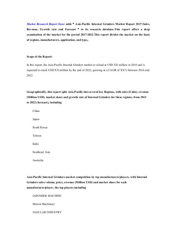 Asia-Pacific Internal Grinders Market Report 2017-