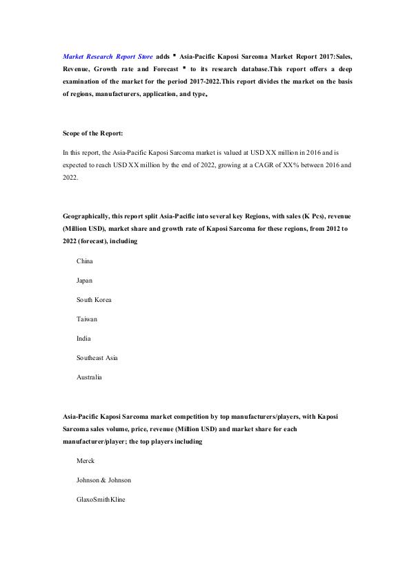 Asia-Pacific Kaposi Sarcoma Market Report 2017-Sal
