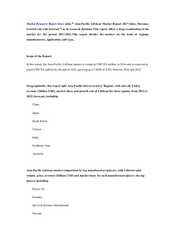 Asia-Pacific Lifeboat Market Report 2017-Sales, Re