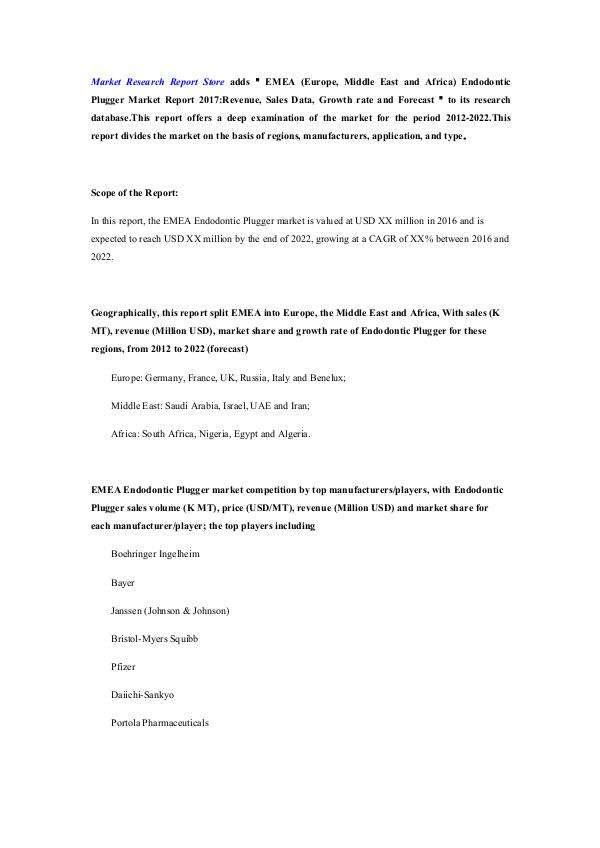Market Research Report Store  EMEA (Europe, Middle East and Africa) Endodontic P