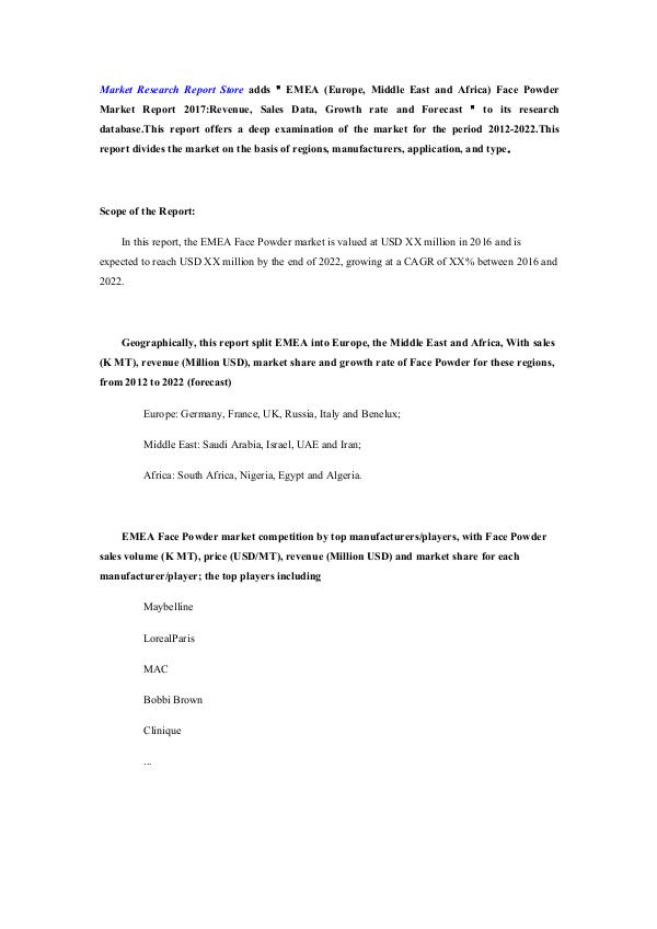 Market Research Report Store  EMEA (Europe, Middle East and Africa) Face Powder