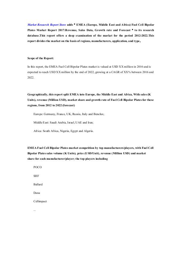 Market Research Report Store  EMEA (Europe, Middle East and Africa) Fuel Cell Bi