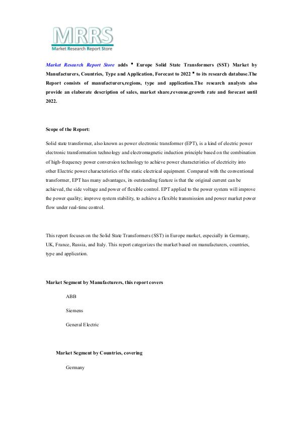 Market Research Report Store  Europe Solid State Transformers (SST) Market by Ma