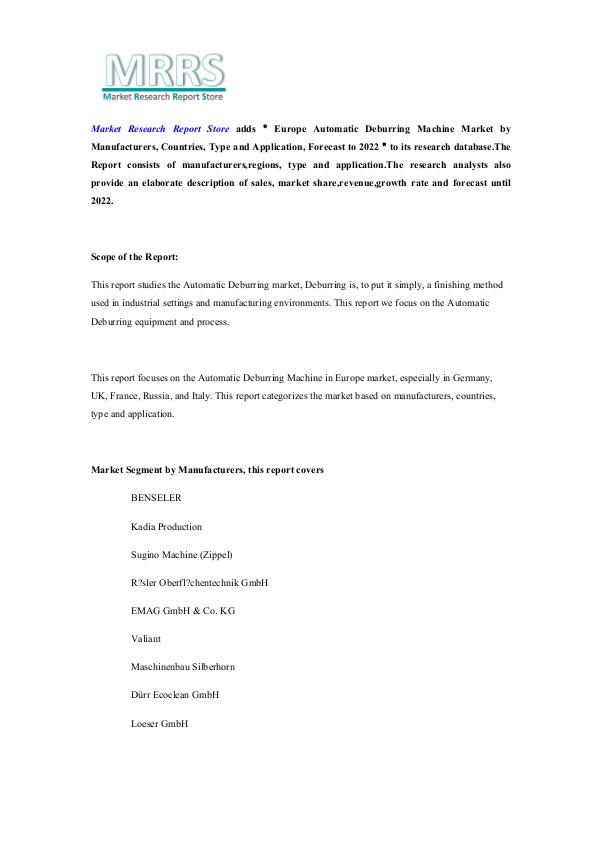 Europe Automatic Deburring Machine Market by Manuf