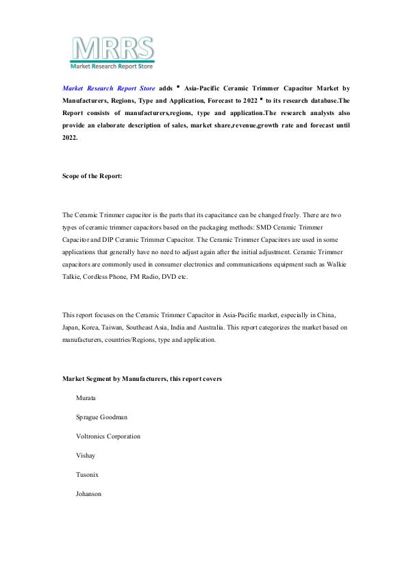 Market Research Report Store  Asia-Pacific Ceramic Trimmer Capacitor Market by M