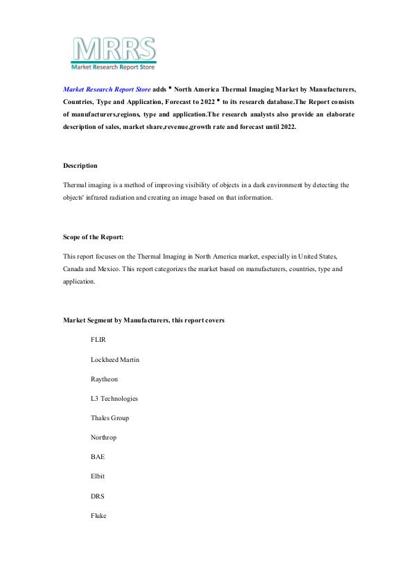 Market Research Report Store  North America Thermal Imaging Market by Manufactur