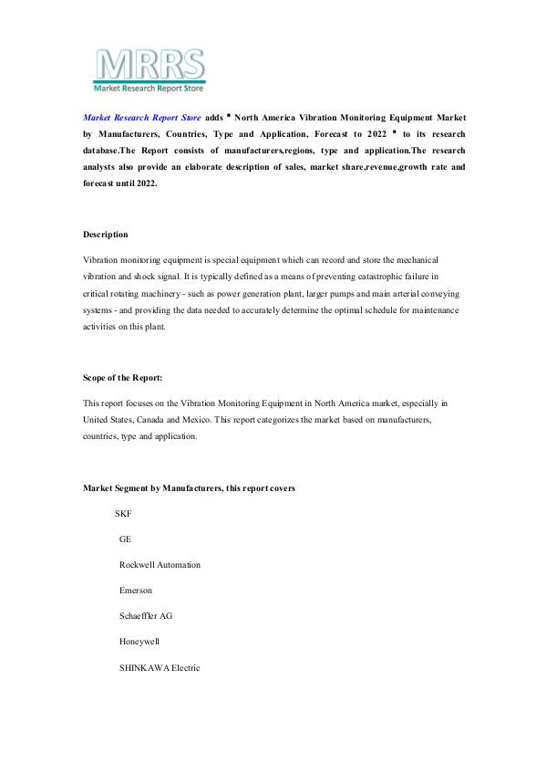 Market Research Report Store  North America Vibration Monitoring Equipment Marke