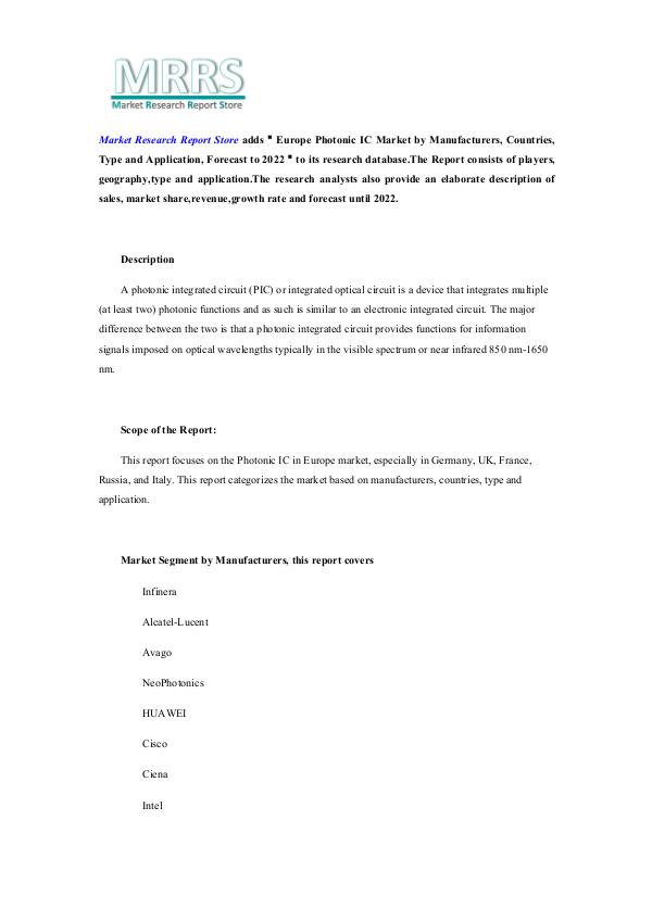 Market Research Report Store  Europe Photonic IC Market by Manufacturers, Countr