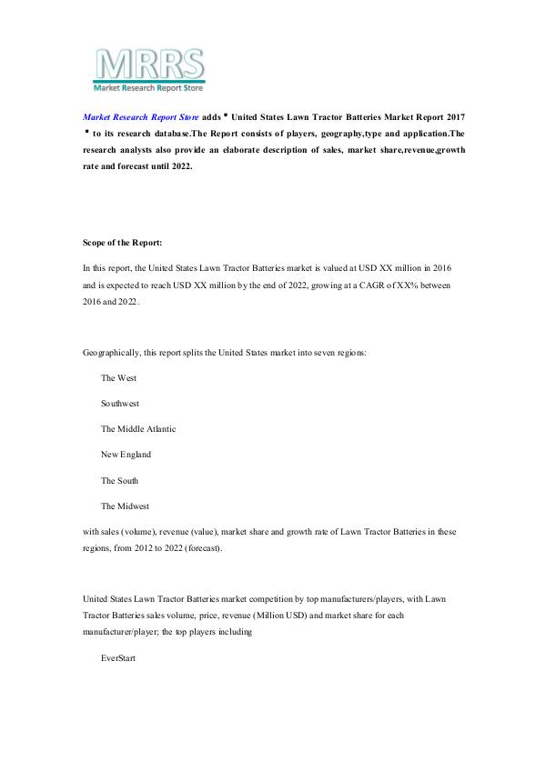 United States Lawn Tractor Batteries Market Report