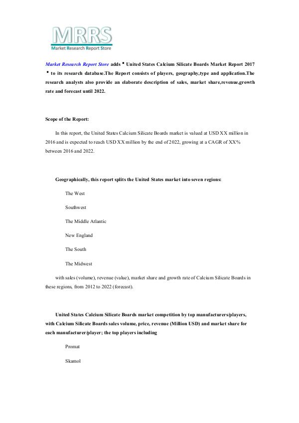 Market Research Report Store  United States Calcium Silicate Boards Market Repor
