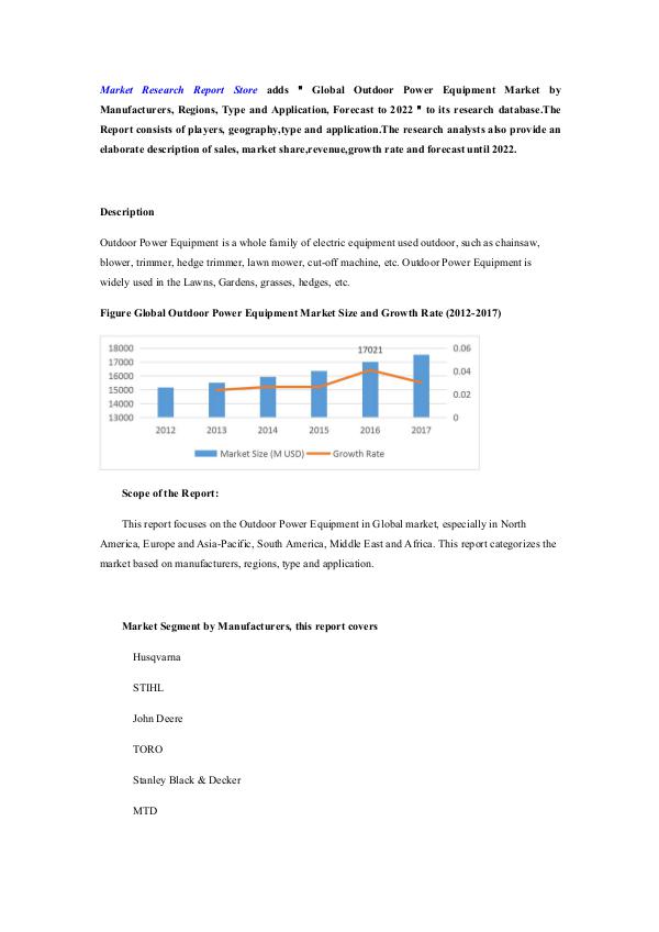 Market Research Report Store  Global Outdoor Power Equipment Market by Manufactu