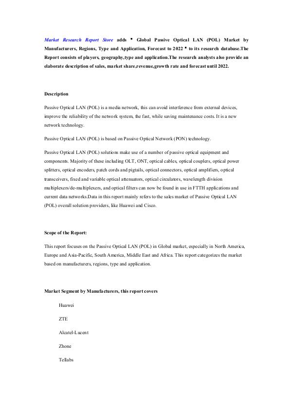 Global Passive Optical LAN (POL) Market by Manufac