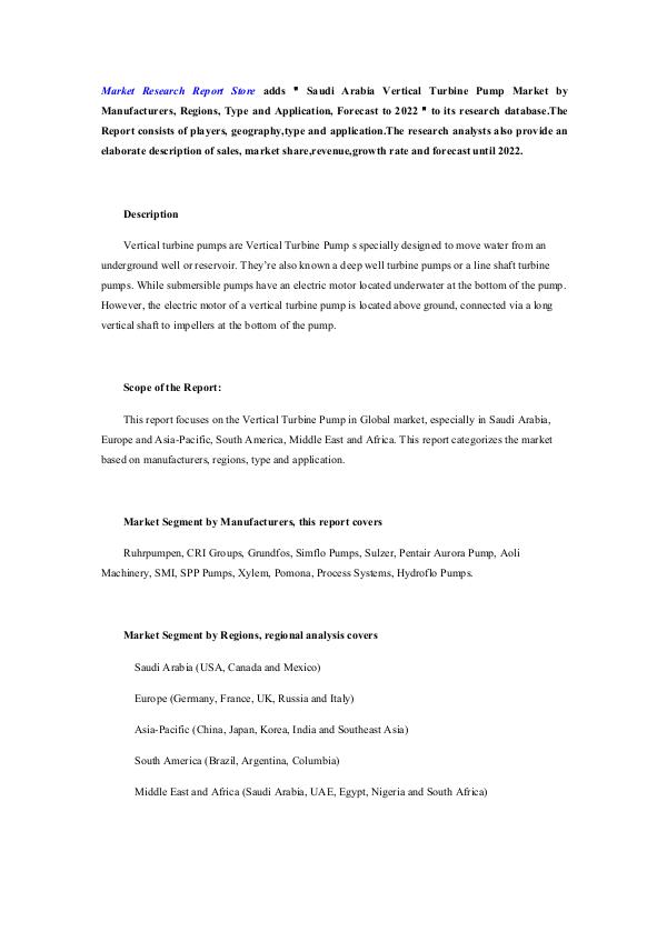 Market Research Report Store  Saudi Arabia Vertical Turbine Pump Market by Manuf