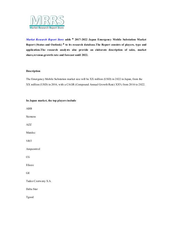 2017-2022 Japan Emergency Mobile Substation Market