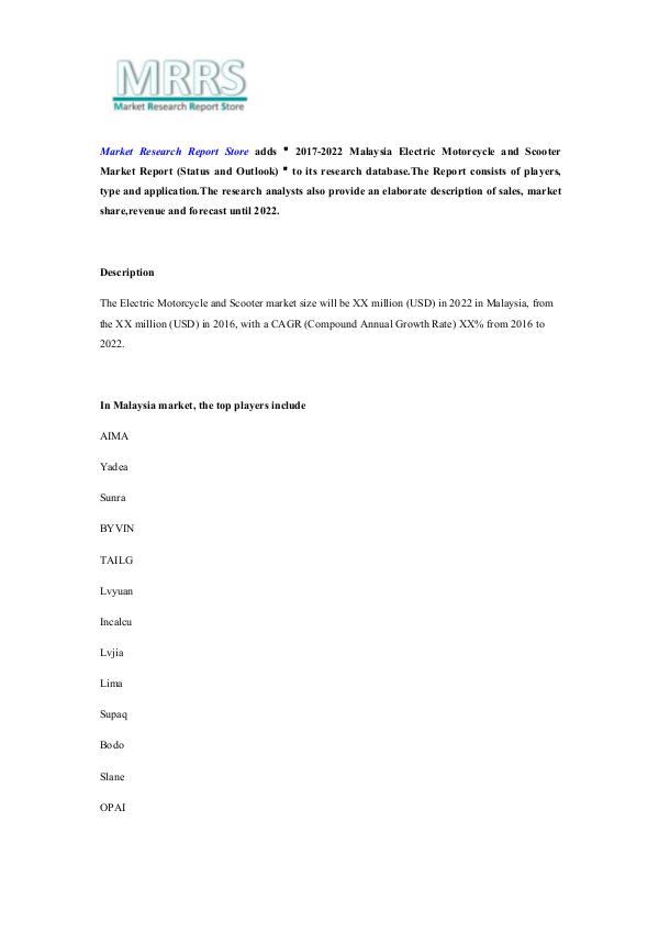 2017-2022 Malaysia Electric Motorcycle and Scooter