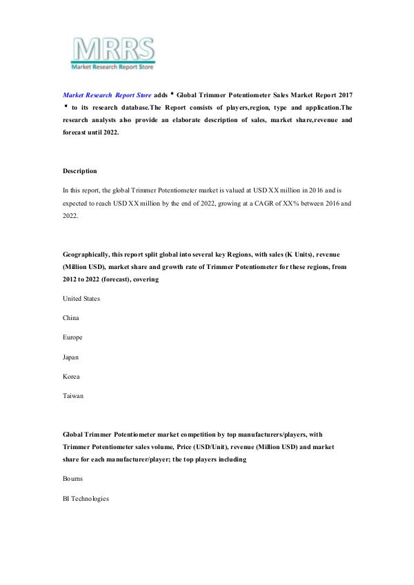 Global Trimmer Potentiometer Sales Market Report 2