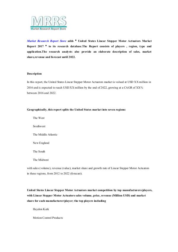 Market Research Report Store  United States Linear Stepper Motor Actuators Marke