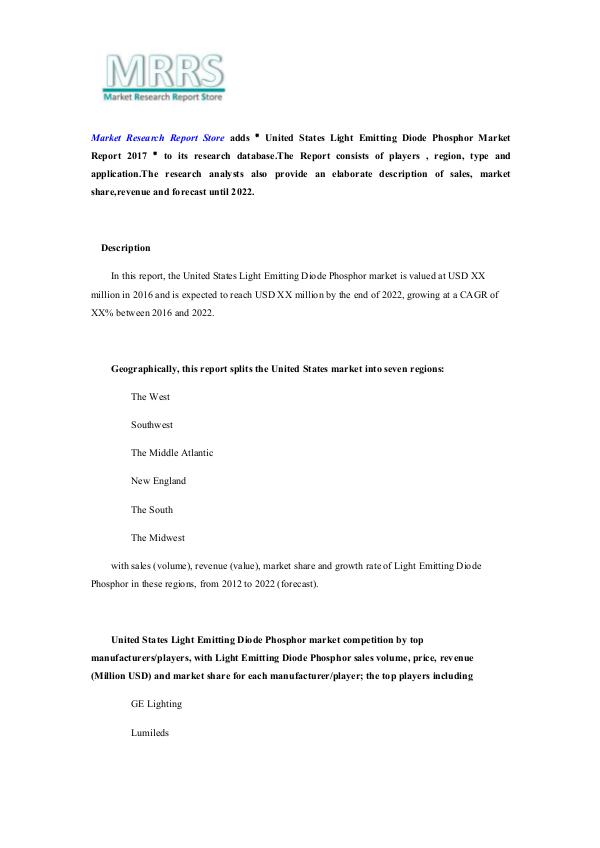 Market Research Report Store  United States Light Emitting Diode Phosphor Market