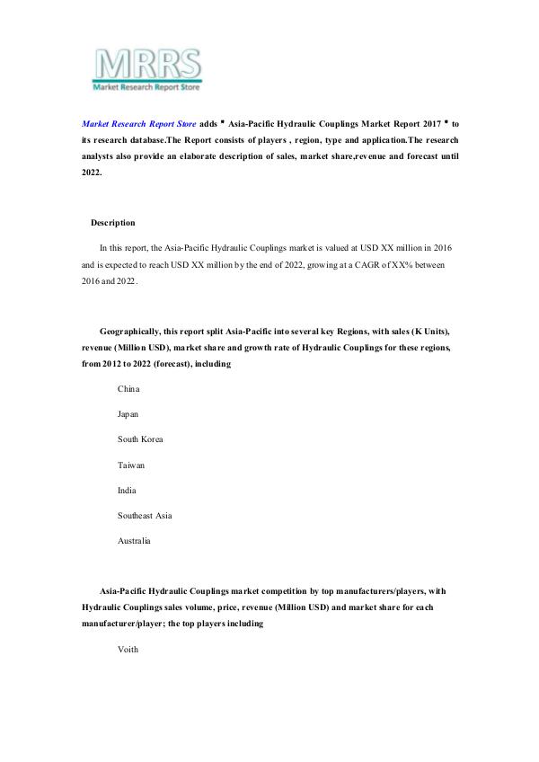 Asia-Pacific Hydraulic Couplings Market Report 201