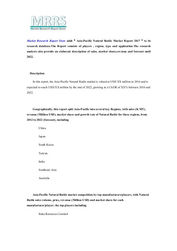 Asia-Pacific Natural Rutile Market Report 2017