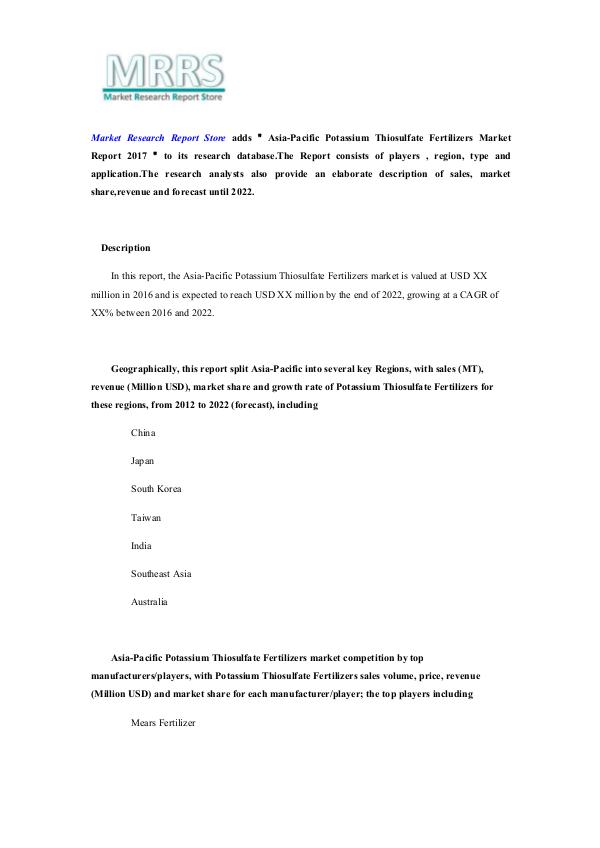 Asia-Pacific Potassium Thiosulfate Fertilizers Mar